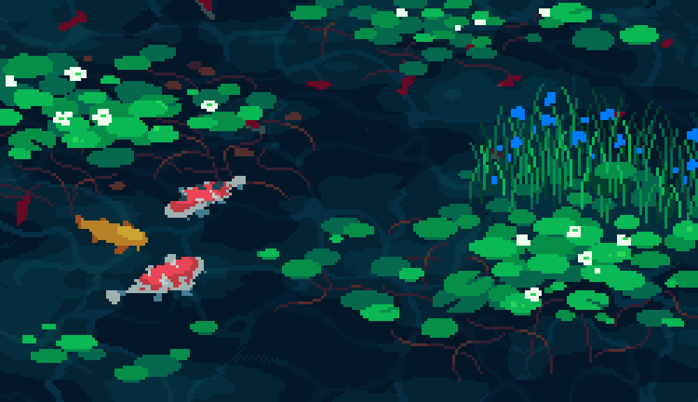 Pixel art koi pond background